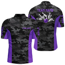 Load image into Gallery viewer, Men bowling Polo, Quarter Zip shirts Custom gray camo Bowling Team League Jerseys | Purple NQS7606