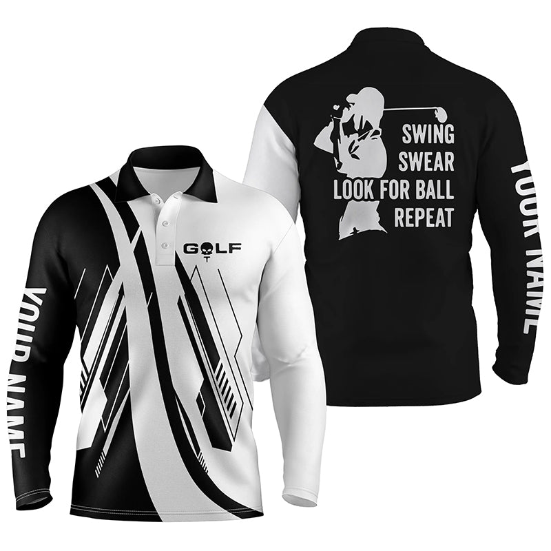 Black and white Mens golf polo shirts custom name swing swear look for ball repeat golf shirt for mens NQS5713