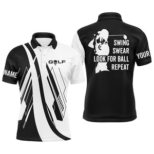 Black and white Mens golf polo shirts custom name swing swear look for ball repeat golf shirt for mens NQS5713