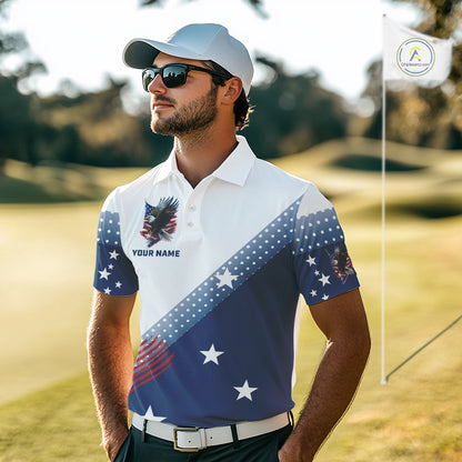 Red, White and Blue American Flag Eagle Custom Men golf polo shirt, patriotic golf outfit for men NQS10104