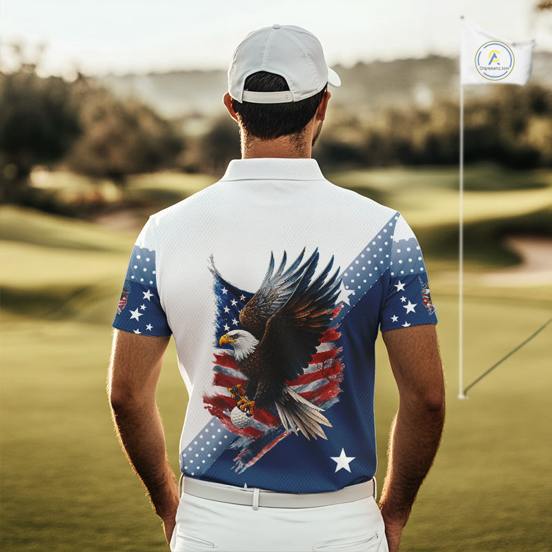 Red, White and Blue American Flag Eagle Custom Men golf polo shirt, patriotic golf outfit for men NQS10104