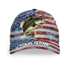 Load image into Gallery viewer, American flag patriot Largemouth Bass Fishing Baseball Angler Hat Cap, Personalized Bass Fishing Gifts NQS5933