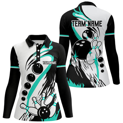 Black and white retro bowling league jerseys custom Women Bowling Shirts, gifts for bowlers| Turquoise NQS8229