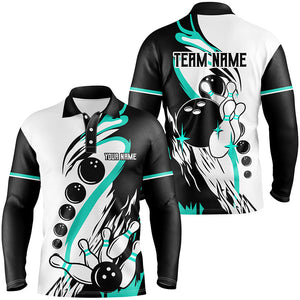 Black and white retro bowling league jerseys custom Men Bowling Shirts, gifts for bowlers | Turquoise NQS8229