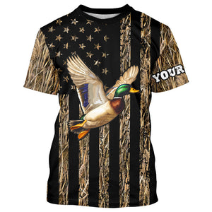 Duck hunting camo American Flag Customize Name Patriotic Duck Hunting 3D All Over Printed Shirts NQS8914