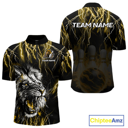 Black and Yellow Lightning Thunder Lion Bowling Shirt For Men Custom Lion Bowling Team Jerseys NQS11045