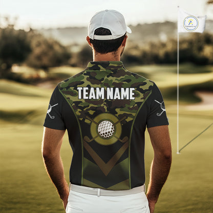 Black green camo Golf Polo shirts For Men Custom golf outfit men, personalized golf gifts NQS11051