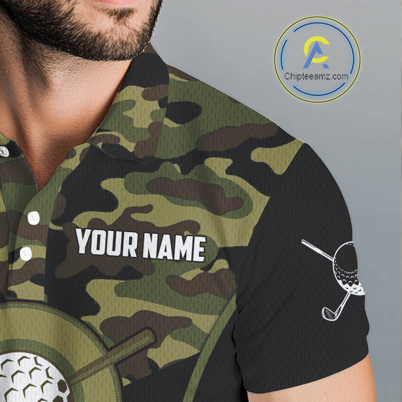 Black green camo Golf Polo shirts For Men Custom golf outfit men, personalized golf gifts NQS11051