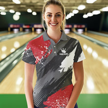 Load image into Gallery viewer, Grunge pattern Bowling Team Polo, 1/4 Zip Shirt For Women Custom Bowling jersey Uniform Bowler Outfits NQS9370