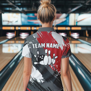 Grunge pattern Bowling Team Polo, 1/4 Zip Shirt For Women Custom Bowling jersey Uniform Bowler Outfits NQS9370