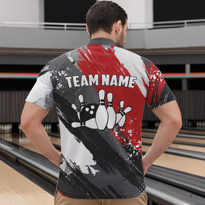 Grunge pattern Bowling Team Polo, 1/4 Zip Shirt For Men Custom Bowling jersey Uniform Bowler Outfits NQS9370