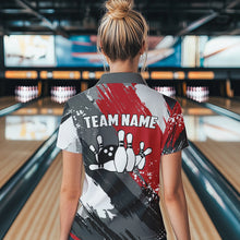 Load image into Gallery viewer, Grunge pattern Bowling Team Polo, 1/4 Zip Shirt For Women Custom Bowling jersey Uniform Bowler Outfits NQS9370