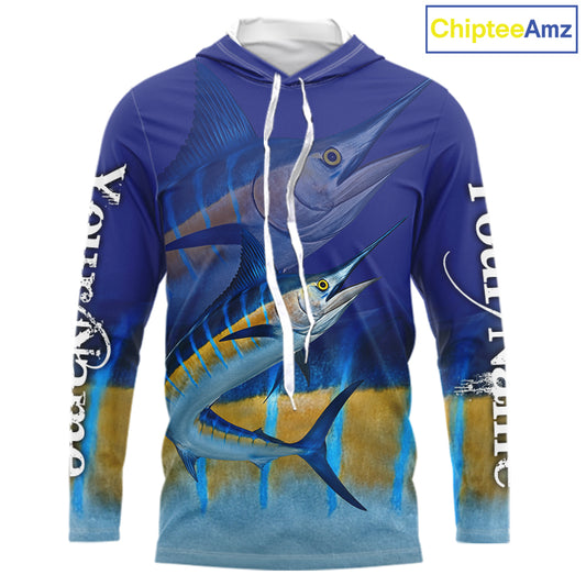 Personalized Marlin fishing scales blue sun protection fishing shirts, Custom Marlin fishing jerseys NQS11436