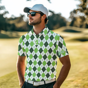 Mens golf polo shirts green argyle St Patrick's Day pattern golf shirts custom team golf polo for men NQS4726