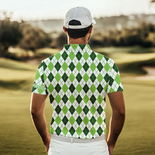 Load image into Gallery viewer, Mens golf polo shirts green argyle St Patrick&#39;s Day pattern golf shirts custom team golf polo for men NQS4726