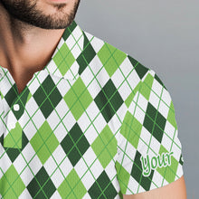 Load image into Gallery viewer, Mens golf polo shirts green argyle St Patrick&#39;s Day pattern golf shirts custom team golf polo for men NQS4726