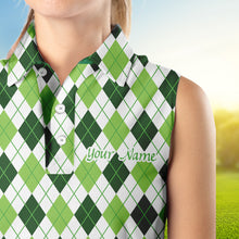 Load image into Gallery viewer, Women sleeveless polo shirt green argyle St Patrick&#39;s Day pattern golf shirts custom team golf polo NQS4726