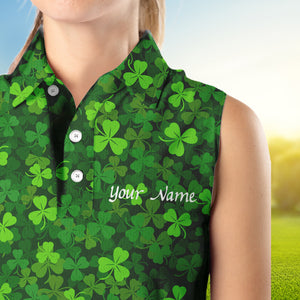 Women sleeveless polo shirt Green clover St Patrick pattern golf shirts custom team golf polo NQS4727