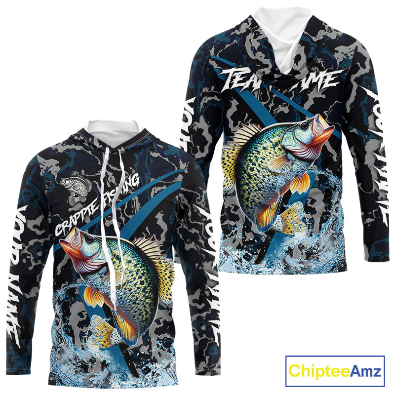 Custom Crappie Fishing Camo Long Sleeve Fishing Shirts, Personalized Crappie Fishing Team Jerseys NQS9678