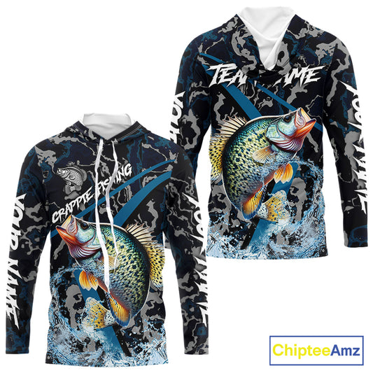 Custom Crappie Fishing Camo Long Sleeve Fishing Shirts, Personalized Crappie Fishing Team Jerseys NQS9678