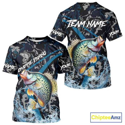 Custom Crappie Fishing Camo Long Sleeve Fishing Shirts, Personalized Crappie Fishing Team Jerseys NQS9678