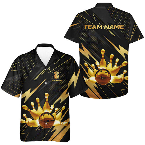 Custom Black and Gold Bowling Hawaiian shirts, Team Bowling League Button up shirt NQS9682