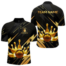 Load image into Gallery viewer, Custom Black and Gold Bowling Polo, Quarter Zip Shirts for Men, Team Bowling League Jersey NQS9682