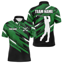 Load image into Gallery viewer, Mens golf polo shirts custom black and green golf attire for mens, golfing gifts for men NQS7456