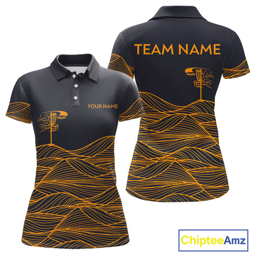 Black and Orange Disc Golf basket Disc golf polo shirts for women Custom team disc golf outfit NQS9959