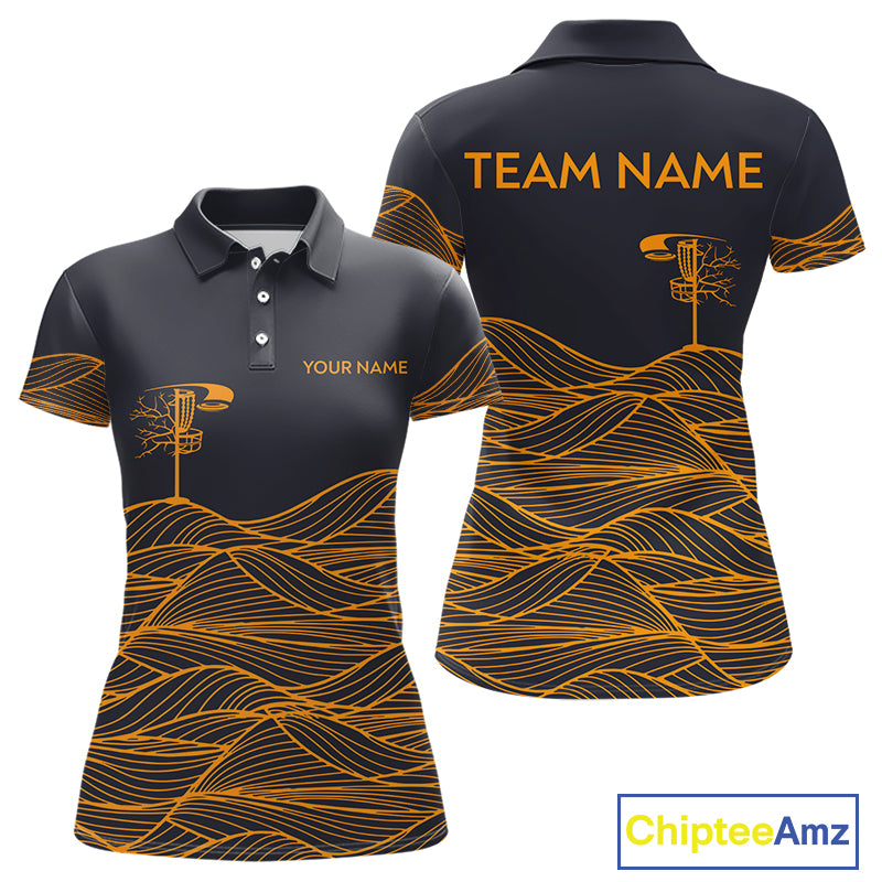 Black and Orange Disc Golf basket Disc golf polo shirts for women Custom team disc golf outfit NQS9959