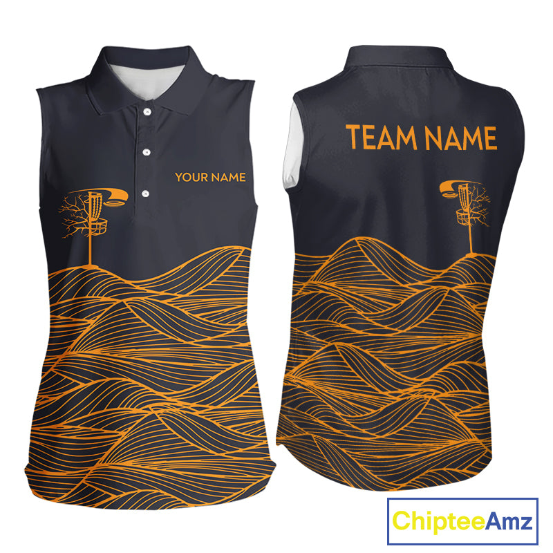 Black and Orange Disc Golf basket Disc golf sleeveless polo shirts Custom team disc golf outfit NQS9959