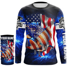 Load image into Gallery viewer, Carp Fishing blue galaxy 3D American Flag patriotic Customize name All over print fishing shirts NQS449