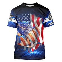 Load image into Gallery viewer, Carp Fishing blue galaxy 3D American Flag patriotic Customize name All over print fishing shirts NQS449