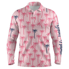 Load image into Gallery viewer, Pink Palm tree pattern Mens golf polo shirts custom name tropical team golf shirt mens NQS5722