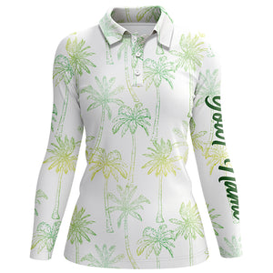 Green Tropical palm trees pattern Womens golf polo shirts custom team white golf shirt womens NQS5725