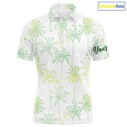 Green Tropical palm trees pattern Mens golf polo shirts custom team white golf shirt mens NQS5725