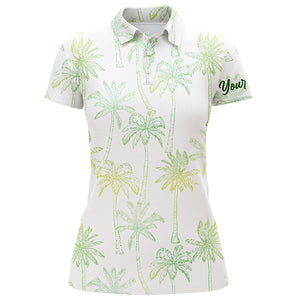 Green Tropical palm trees pattern Womens golf polo shirts custom team white golf shirt womens NQS5725