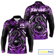 Load image into Gallery viewer, Black and Purple Flame Dragon bowling shirts for Men Custom Bowling Team Jersey, gift for Bowler NQS10247