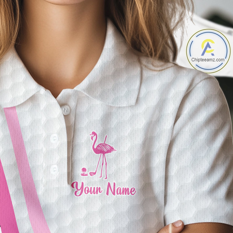 Funny Women golf polo shirt custom pink and black argyle pattern flamingo white golf shirts NQS10252
