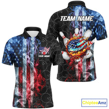Load image into Gallery viewer, Smoke American Flag Flame Bowling camo Custom Patriotic Bowling Shirts For Men, Bowling Team Jerseys NQS8241