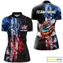 Load image into Gallery viewer, Smoke American Flag Flame Bowling camo Custom Patriotic Bowling Shirts For Women, Bowling Team Jerseys NQS8241