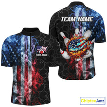 Load image into Gallery viewer, Smoke American Flag Flame Bowling camo Custom Patriotic Bowling Shirts For Men, Bowling Team Jerseys NQS8241