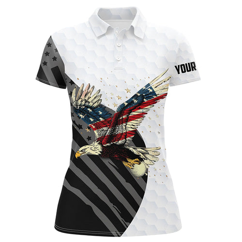 Black and White American Flag Eagle Women golf polo shirts custom Patriotic golf shirts for ladies NQS8244