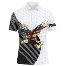 Load image into Gallery viewer, Black and White American Flag Eagle Men golf polo shirts custom Patriotic golf shirts for men NQS8244