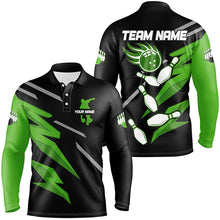 Load image into Gallery viewer, Black and Green Bowling Polo, Quarter Zip Shirts For Men Custom Bowling Team Jerseys, gift for bowlers NQS8247