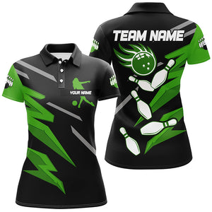 Black and Green Bowling Polo, Quarter Zip Shirts For Women Custom Bowling Team Jersey, gift for bowler NQS8247