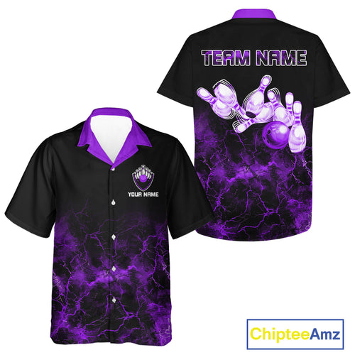 Personalized Bowling Hawaiian Shirt Purple lightning Bowling Ball Pins bowling shirt for Bowler NQS10634