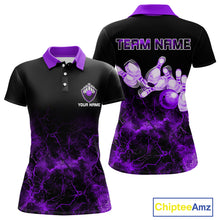 Load image into Gallery viewer, Personalized Women&#39;s bowling shirts Purple lightning Bowling Ball Pins bowling jerseys for Bowler NQS10634