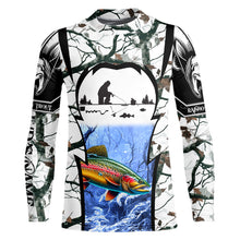 Load image into Gallery viewer, Rainbow trout Ice fishing winter camo Custom Long Sleeve fishing shirts for men, women NQS2490