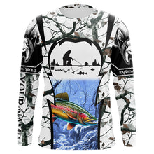 Load image into Gallery viewer, Rainbow trout Ice fishing winter camo Custom Long Sleeve fishing shirts for men, women NQS2490